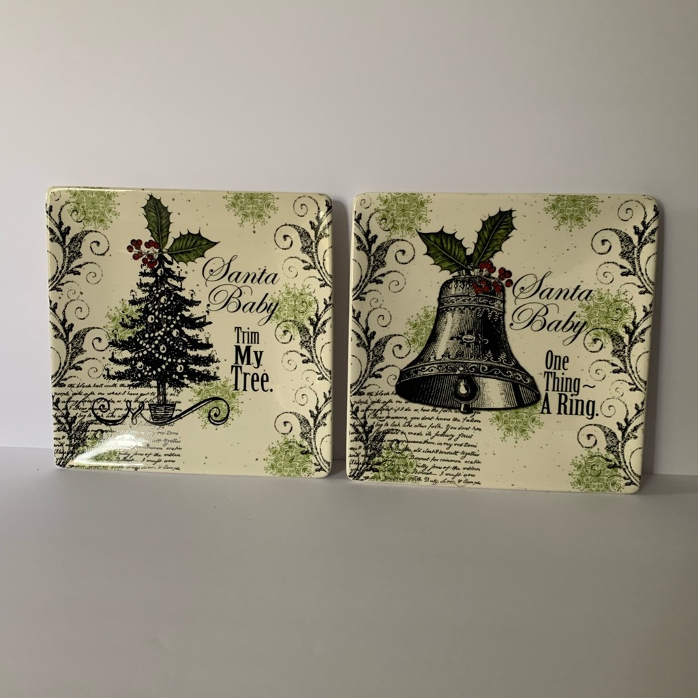 "Santa Baby" Plate Set of 2 Trim My Tree: One Thing A Ring 8" Gallerie II